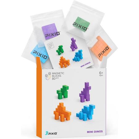 Pixio-Mini Dinos | Magnetische Blokken | 4 kleuren | 80 blokken